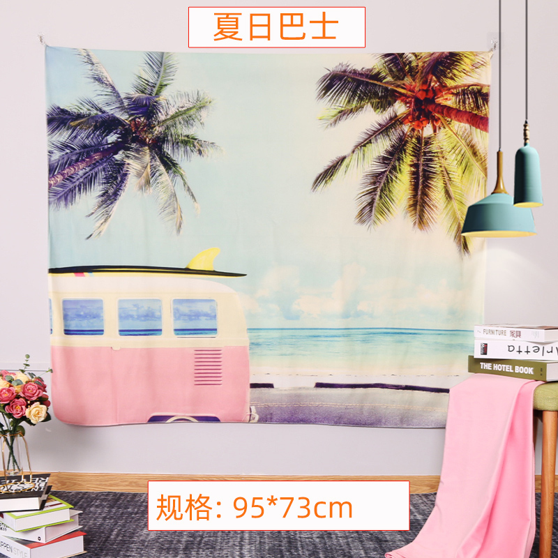 北欧挂布布料 背景布背景墙布民宿房间布置装饰布艺床头布 夏日巴士-95*73cm/收藏加购送USB款彩灯