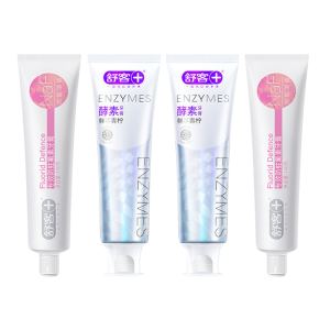 舒客+酵素牙膏组合装青柠120g*2+防蛀固齿140g*2清新美白牙齿含氟防蛀