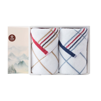 洁丽雅(Grace)毛巾礼盒2条装纯棉洗脸巾加厚毛巾礼盒毛巾76*34 棕色+兰色100g#6917 20230001