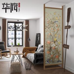 森美人美式屏风隔断客厅布艺玄关卧室简约现代顶天立地花鸟座屏小户型