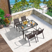 苏宁 金菲罗格 办公家具 露天户外休闲桌椅组合 4+1[玻璃长桌80x120]