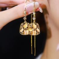 防丢耳线锆石镶嵌猫眼石耳坠ins风洋气质秋冬耳环长款流苏耳饰女送女朋友老婆情人节七夕生日礼物