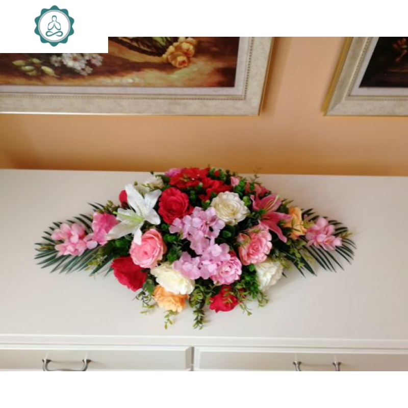 仿真桌花百合玫瑰花假花办公室装饰花艺商务酒店摆设塑料会议桌花 封