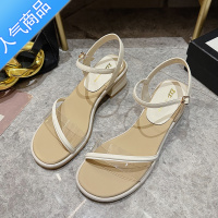 SUNTEK2023年新款夏季百搭法式粗跟仙女风凉鞋女配裙子一字带时尚高跟鞋