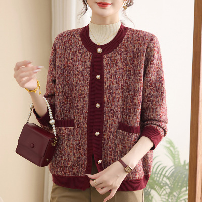 时尚女装中老年妈妈装上衣洋气针织衫加绒保暖奶奶装衣服冬装新款