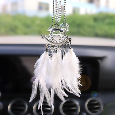 汽车挂件车载后视镜挂饰水晶CIAA木马悬挂式车内车上创意可爱摆件装饰水晶木马车挂白色-+白羽毛车挂