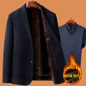 啄木鸟爸爸冬装外套装加绒加厚中年50岁西服男喜公公婚宴礼服西装