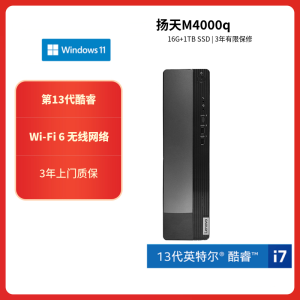 联想(Lenovo)扬天M4000q 台式机电脑主机 定制(i7-13620H 32G 1T SSD Win11 wifi office)商用办公家用娱乐学习