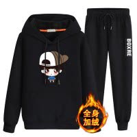 SUNTEK秋冬棉料加绒加厚男生帅气休闲套装青少年学生情侣潮流韩版卫衣卫衣