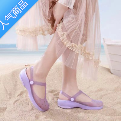 SUNTEK新款护士洞洞鞋女孕妇包头凉鞋夏防滑厚底果冻沙滩鞋外穿软底拖鞋