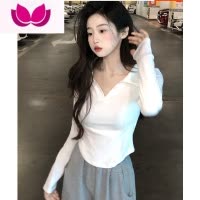 七斓大码U领长袖正肩T恤女胖mm不规则内搭打底衫纯欲显瘦遮肚上衣藏肉
