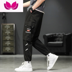 七斓工装裤男潮牌宽松束脚运动休闲长裤子男士夏季薄款潮流百搭九分裤