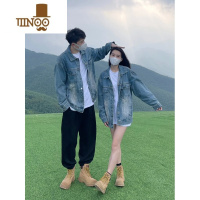 YANXU韩版复古牛仔外套男秋季潮牌宽松翻领美式高街情侣装夹克休闲上衣