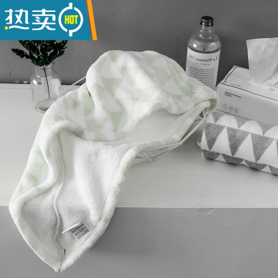 敬平浴帽干发帽女可爱加厚包头巾长发干发毛巾吸水速干擦头发毛巾 绿色三角