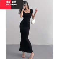 YIBUSHENG欧美性感纯欲风U领包臀鱼尾短袖长裙季收腰显瘦辣妹修身连衣裙