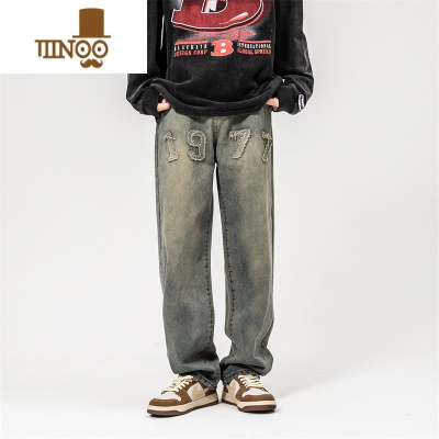 YANXU秋季1977牛仔裤男款宽松直筒长裤ins高街潮西海岸美式hiphop裤子