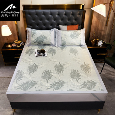 曼凝家纺夏凉冰丝透气网绑带防滑单双人可折叠凉感丝夏季空调软凉席子三件套