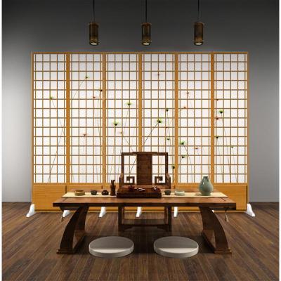 森美人日式仿木纹格子屏风隔断客厅现代简约双面移动布艺时尚可折叠折屏