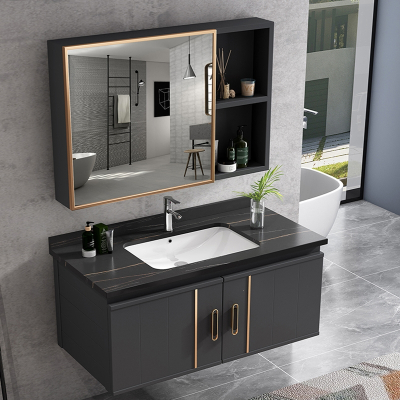  如华福禄岩板太空铝浴室柜组合卫生间简约洗脸洗手盆小户型洗漱台一体面盆