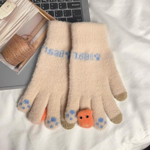 可爱触屏五指手套女士冬保暖加绒加厚学生骑车冬天新防寒防风