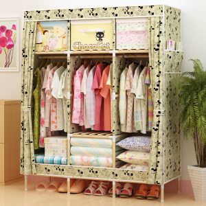 家时光 简易衣柜实木牛津布衣柜双人易组装收纳橱布衣柜加固非金属衣柜 米奇