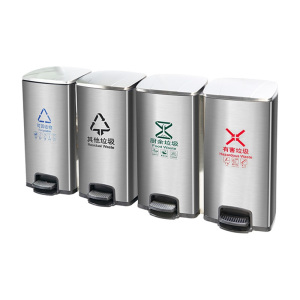 易企采 连体四分类120L脚踏式垃圾桶不锈钢室内办公室电梯口大号酒店商用果皮箱环卫垃圾箱 四分类（120L）