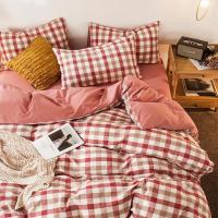 美帮汇全棉水洗棉简约四件套全棉床单被套床笠款三件套床上用品4