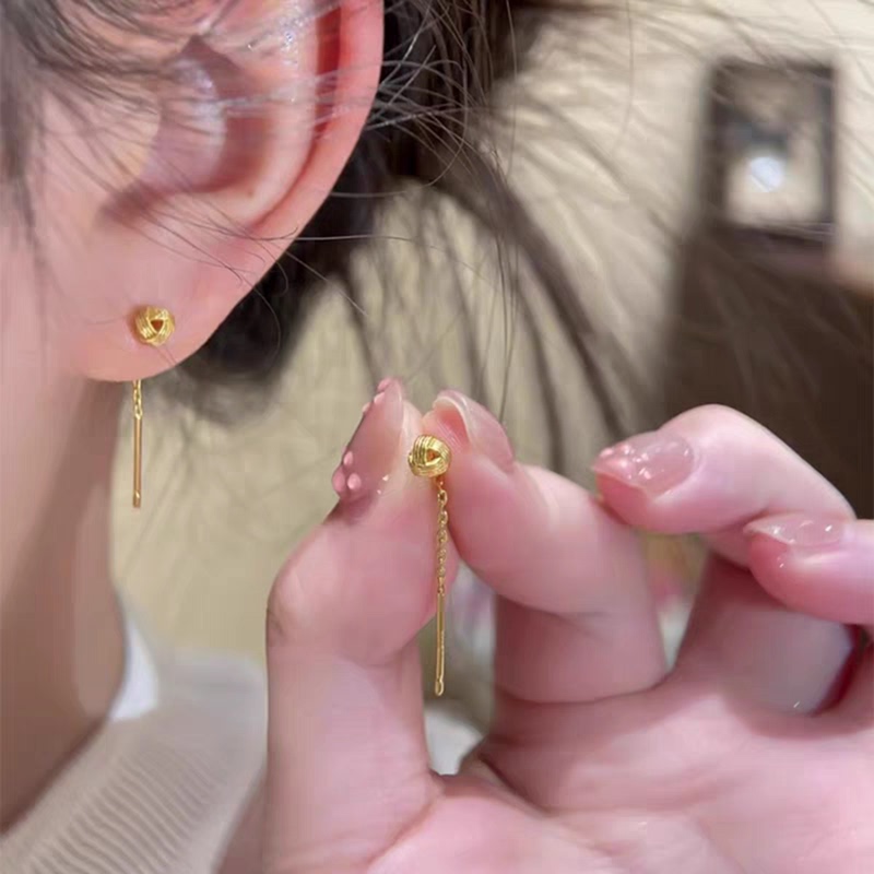 s925银如意结耳线女轻奢小众设计气质高级感流苏耳链简约百搭耳饰送女朋友老婆情人节七夕生日礼物