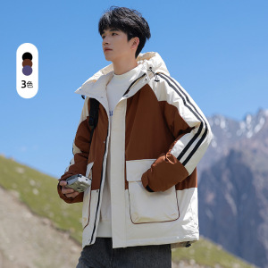 冬季羽绒服男90绒加厚宽松情侣款连帽白鸭绒青少年羽绒潮流男外套