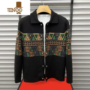 YANXU秋季男士新款纯色百搭休闲长袖外穿时尚针织毛衣开衫刺绣男上衣潮