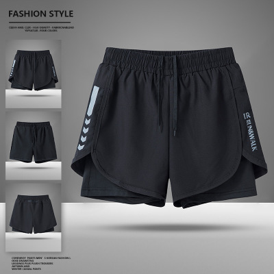 夏季新款男士宽松双层运动短裤游泳速干沙滩裤冰丝透气跑步休闲裤