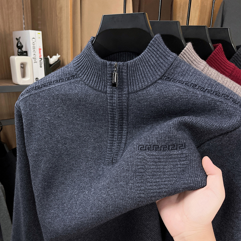 主推半拉链加厚男士毛衣秋冬新款半高领保暖打底针织衫男