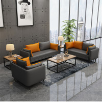 绵冠办公沙发茶几组合老板办公室接待会客区现代简约商务会谈沙发进口西皮