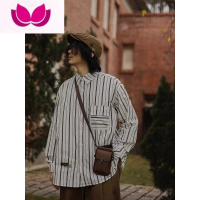 七斓cityboy日系复古长袖条纹衬衫男女情侣休闲宽松口袋衬衣外套