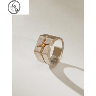 JiMi裂缝方块镶嵌十字星芒戒指小众设计in高级感个性简约中性情侣指环