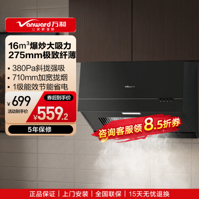 万和(Vanward)抽吸油烟机 中式家用16m³大吸力 厨房超薄 新中式 小型 抽风机梅赛思CXW-260-H06C