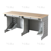 翌嘉 隐藏式翻转电脑桌培训桌教室机房多媒体学习桌办公桌D款双人位1600*600*750mm