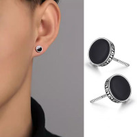 925纯银长城纹耳钉潮男款痞帅朋克风新款设计感小众美式男生送女朋友老婆情人节七夕生日礼物