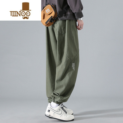 YANXU港风潮牌复古休闲长裤男装秋季潮流新款宽松百搭束脚裤子男款