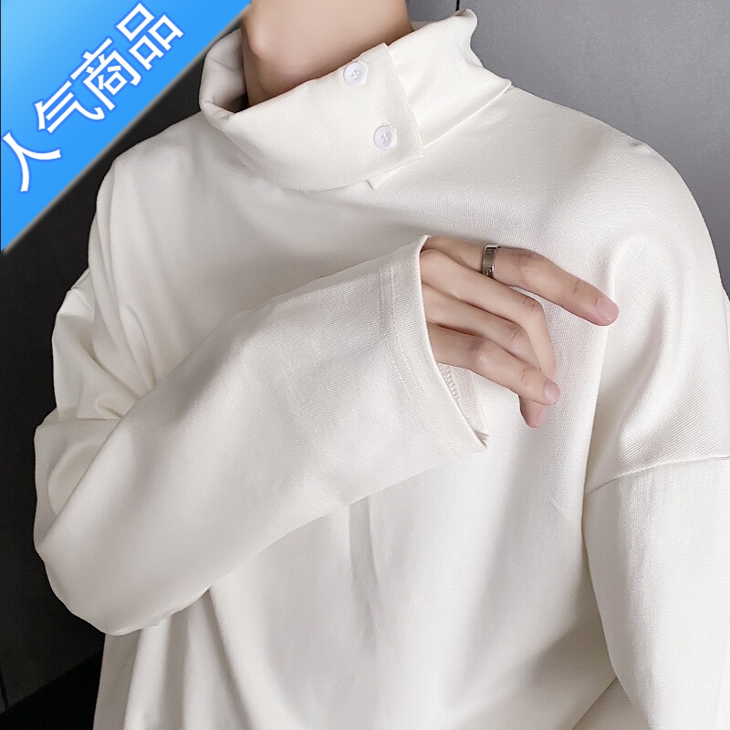 喻娄原创小众山本风休闲卫衣男日系小高领中性长袖不对称打底衫T恤男
