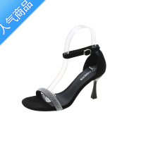 SUNTEK凉鞋女2023年夏季新款设计感小众性感露趾一字扣带水钻高跟鞋细跟