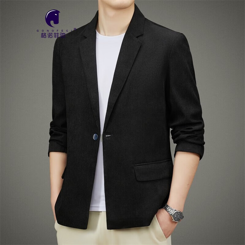 男装灯芯绒西装外套男 中青年韩版休闲纯色条绒西服修身一粒扣单西