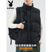 花花公子棉衣马甲男士棉袄背心2025年冬季立领加厚黑色棉服外套男