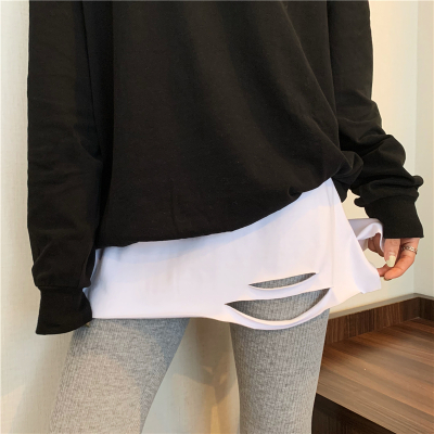 YIBUSHENG屁帘子春秋卫衣打底器叠穿内搭假两件下摆白边假裤裙半身裙女夏