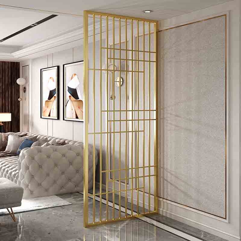 古达定制轻奢不锈钢金属铁艺屏风隔断客厅简约现代新中式玄关花格装饰
