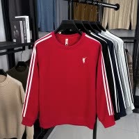 三条杠潮牌圆领卫衣男秋季新款时尚精梳棉休闲长袖男士打底衫