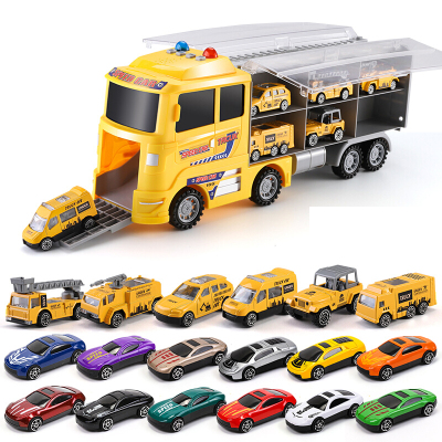 儿童玩具车合金小汽车模型套装两岁宝宝男孩2-3岁工程主题收纳货柜车（含18只合金小车）