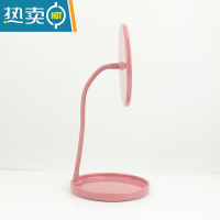 敬平宿舍化妆镜台式桌面北欧风蘑菇头化妆镜网红镜子便携梳妆镜补妆镜 紫红色便携式用镜