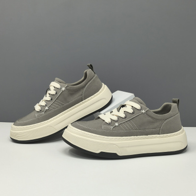 夏季男厚底透气板鞋男款潮鞋百搭冰丝布鞋欧洲站男鞋增高休闲鞋男