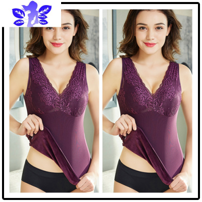 Ideamini保暖背心女加厚加绒塑身托胸紧身保暖内衣带胸垫胖mm加肥加大冬季